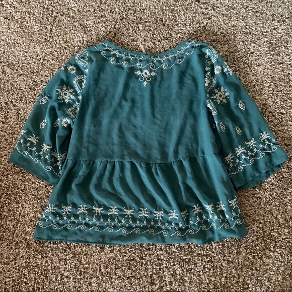 Free People 3/4 Sleeve Embroidered Sheer Blouse - Picture 6 of 8